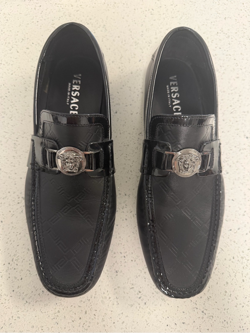 Versace Black Patent Leather Medusa Buckle Loafers